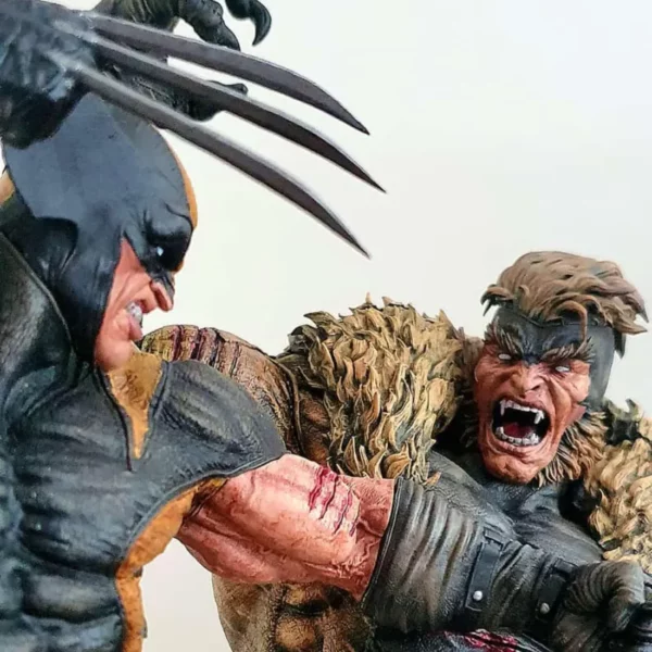 hand painted sabertooth vs wolverine marvel statue