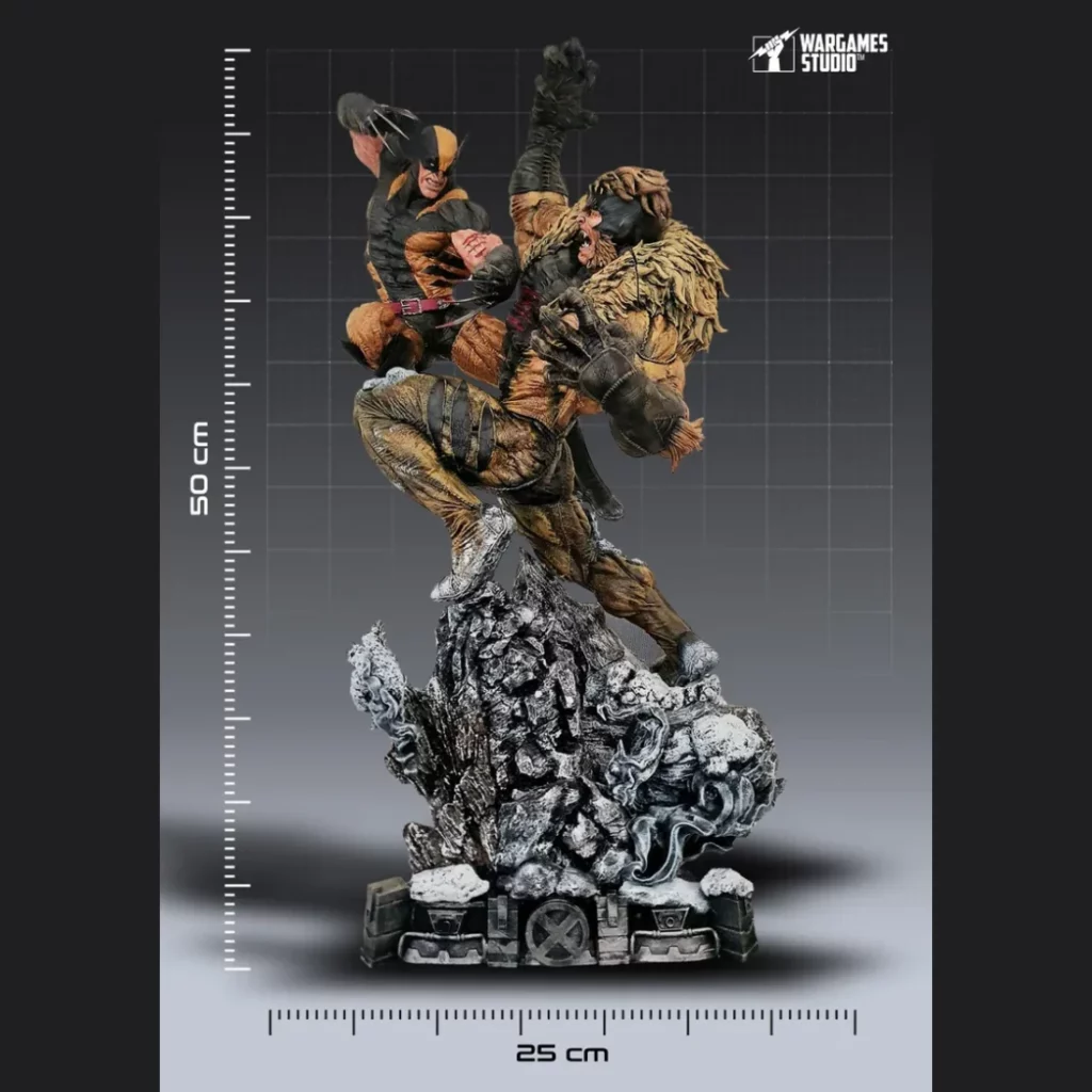 premium 3d printed sabertooth vs wolverine statue