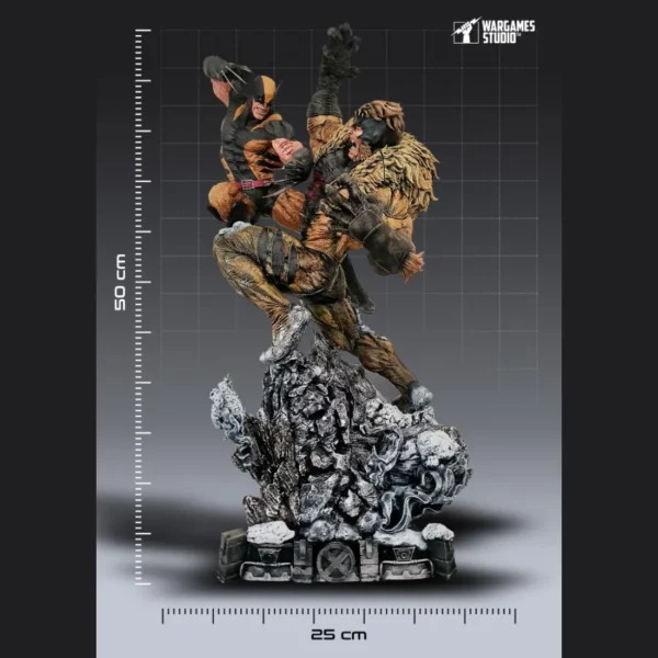 premium 3d printed sabertooth vs wolverine statue